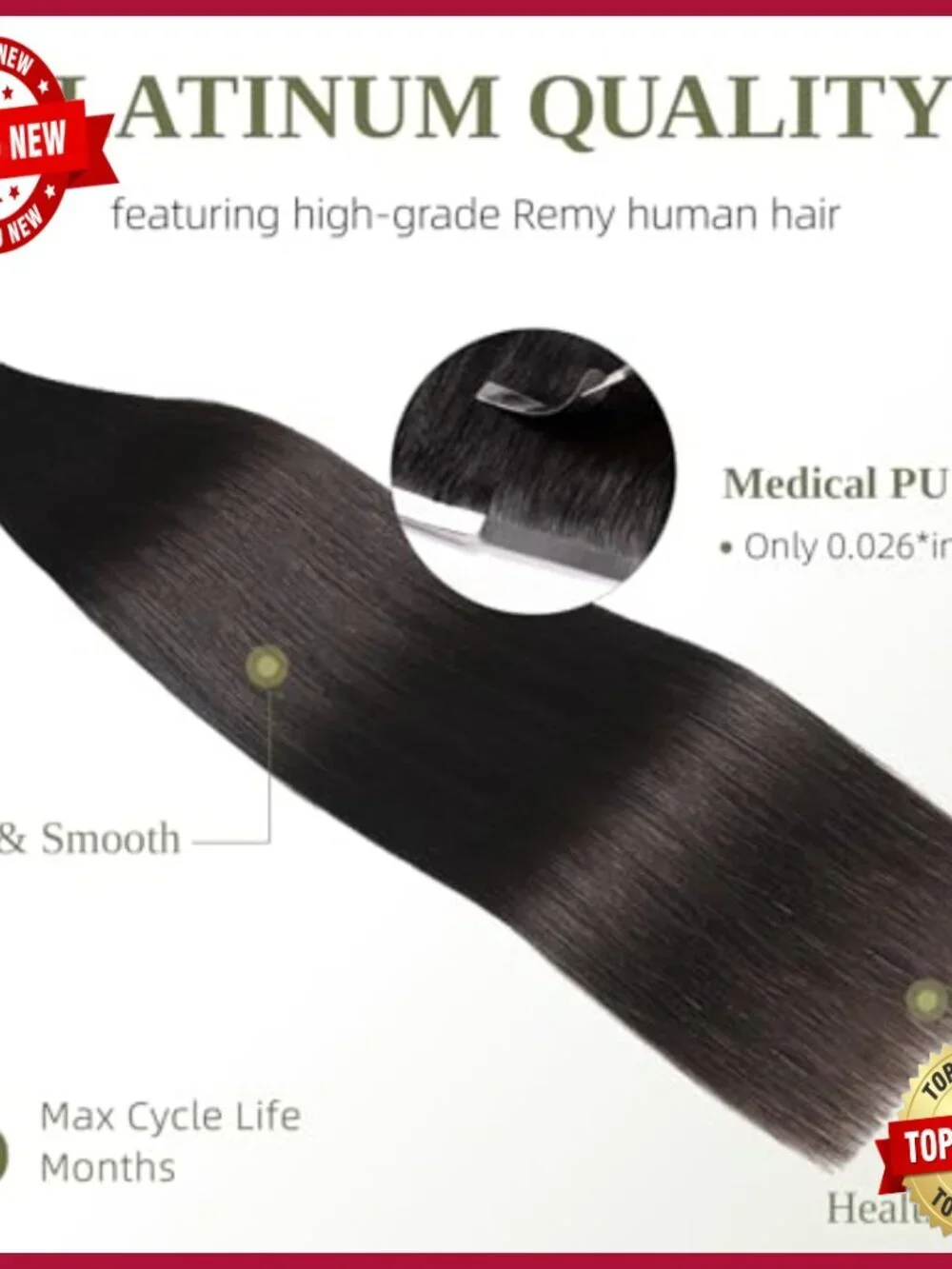 20 Inch Tape-In Human Hair Extensions 20 Pieces Straight Invisible Tape